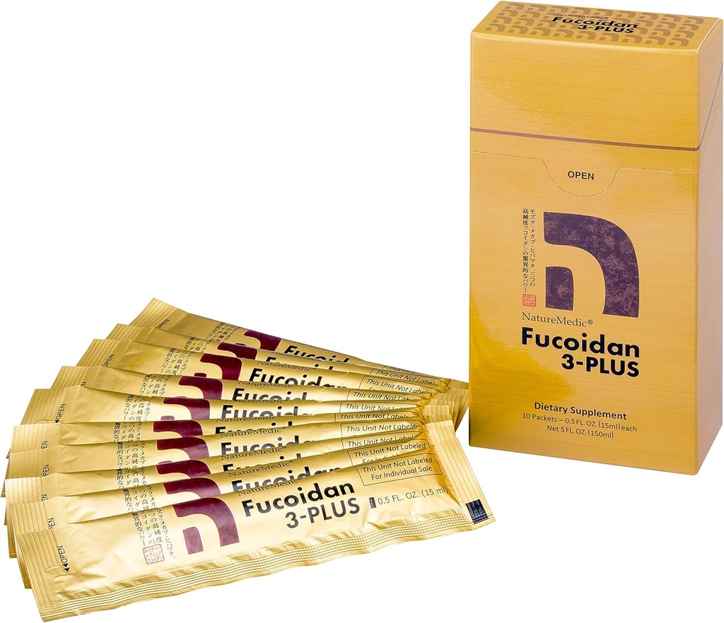 Supplément d'immunité aux algues brunes de Fucoidan 3-Plus avec trois types de haute pureté Fucoidan biologique Mekabu Fucus Mozuku Agaricus 10 Emballages liquides concentrés fabriqués au Japon