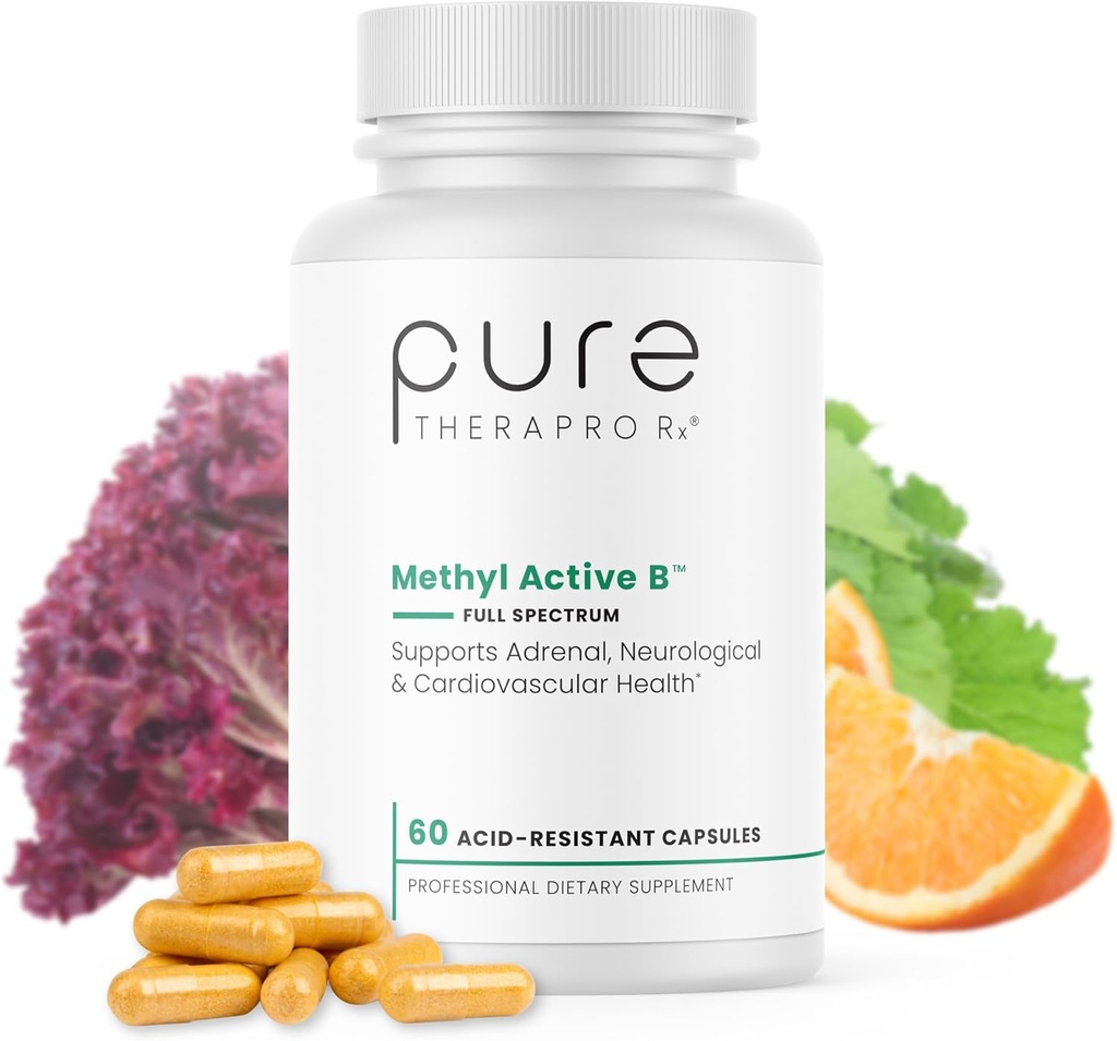 Pure Therapro Rx Methyl Active B Vitaminen voor mannen en vrouwen Gemethyleerde vitamines Inclusief Methyl B12, Methylfolaat, Benfotiamine, Choline, Niacin, TMG &amp; More 60 plantaardige capsules