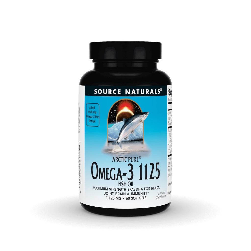 Bron Naturals Arctic Pure Omega-3 Visolie, maximale sterkte EPA/DHA voor hart, gewrichten, hersenen en immuniteit - 1125mg - 60 Softgels