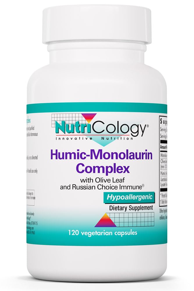 Nutricology Humic-Monolaurin Complex - Immuun Systeem Ondersteuning, Humuzuur Supplementen, met Olive Leaf, Vegetarische Capsules - 120 Tellen