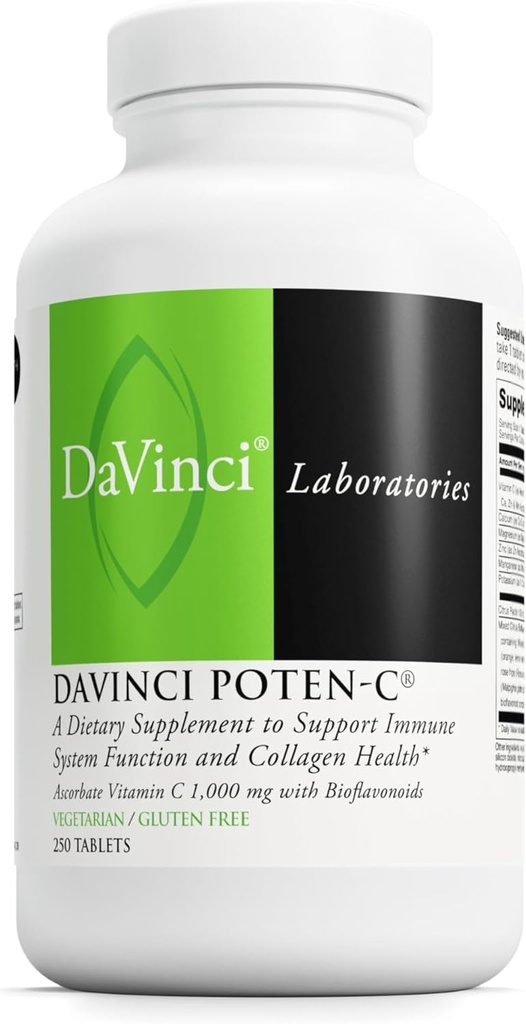 DAVINCI Labs Poten-C - Ondersteuning Immuunsysteemfunctie & Collageen Health* - Vitamine C, Calcium, Magnesium, Zink, Kalium, Mangaan en Bioflavonoïden - Vegetarisch - Glutenvrij - 250 tabletten