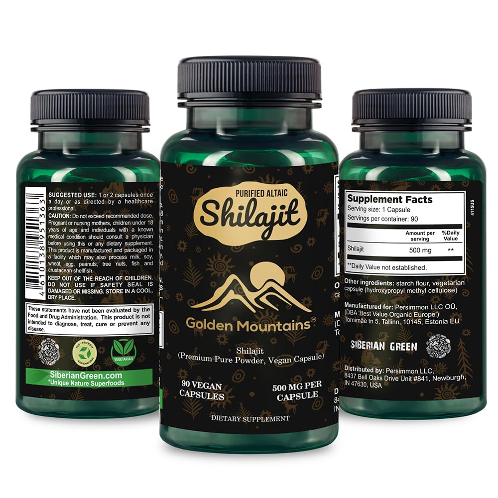 Golden Mountains Shilajit Vegan Capsule 500mg Pure Altai 90 Tel Premium Trace Minerals