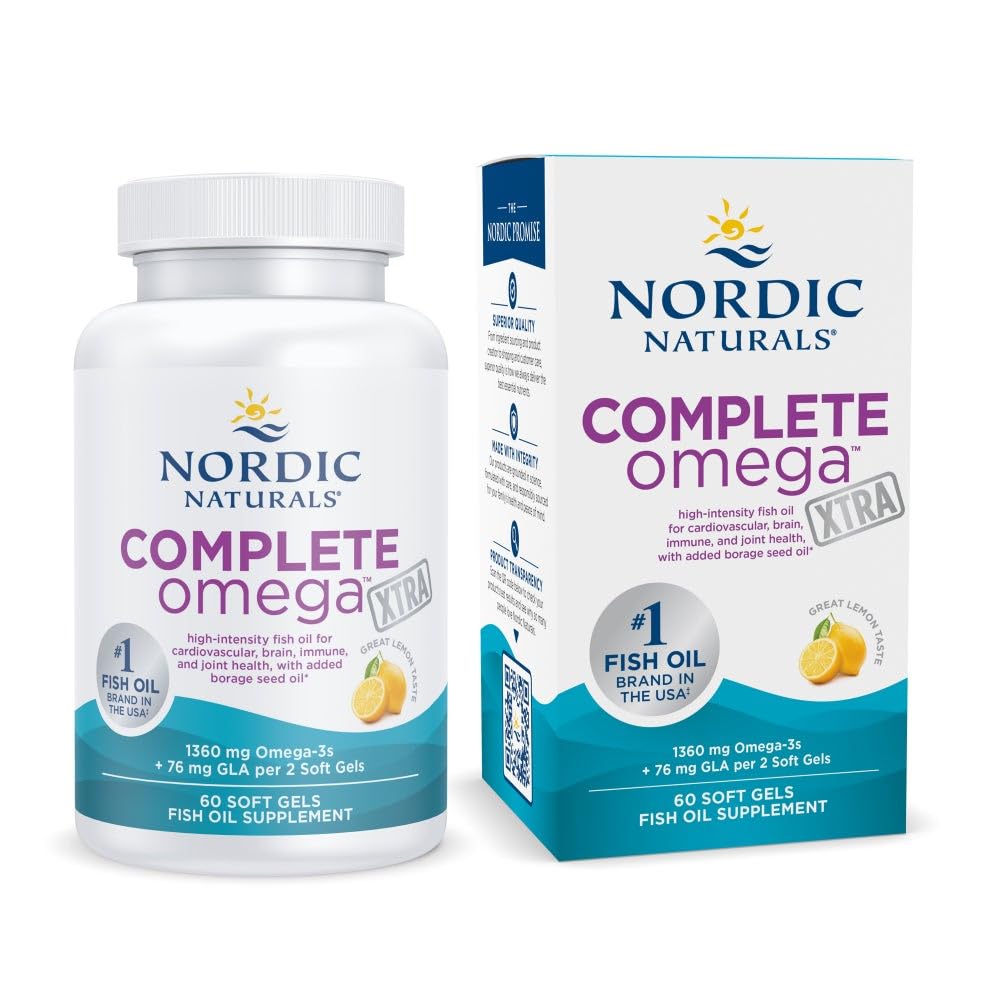 Nordic Naturals Complete Omega Xtra, Citroen - 60 Zachte Gels - 1360 mg Omega-3 + 76 mg GLA - Gezonde Huid - Cognition - Non-GMO - 30 Servers