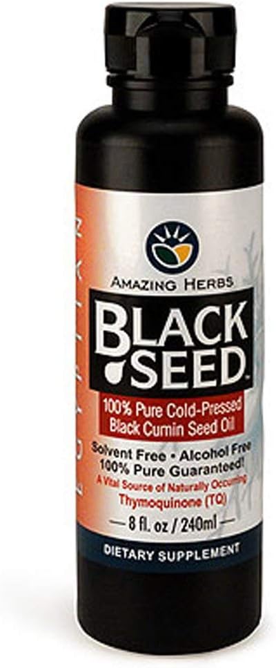 Verbazingwekkende Kruiden Egyptische Zwarte Zaadolie - Glutenvrij, Niet GGO, Koud geperste Nigella Sativa Aids in spijsverteringsgezondheid, Immuun Ondersteuning, Hersenfunctie, Milde smaak - 8 Fl Oz