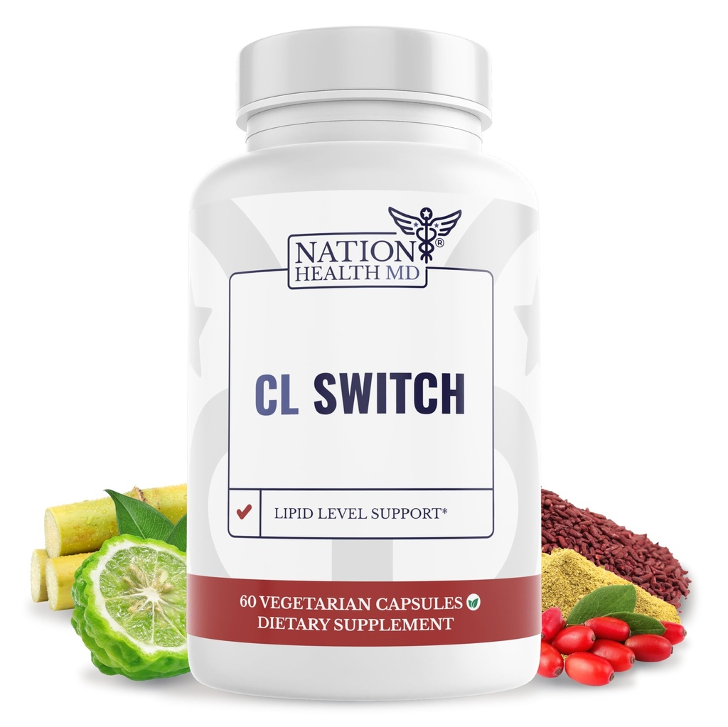 CL Switch – Supplément de mieux-être cardiaque – soutient des niveaux de cholestérol et de pression artérielle sains Déjà dans la gamme normale* – avec Citrus Bergamot, Berberine, Riz de levure rouge – 60 capsules