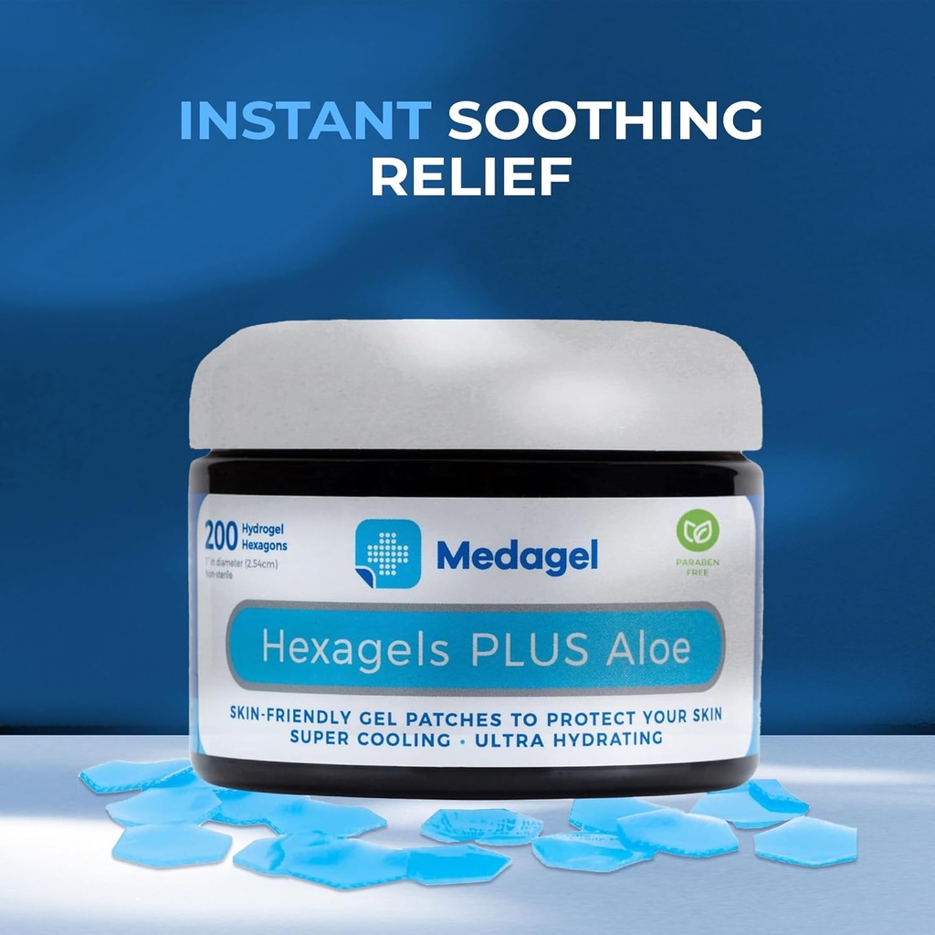 Hexagels Plus Aloë Vera - Advanced Healing Hydrogel Pads for Blister Prevention & Soothing Burn Care - Foot, Heel, Toe, & Enkelbescherming, Pack of 200, 1-Inch Patches, by Medagel, Paraben Free