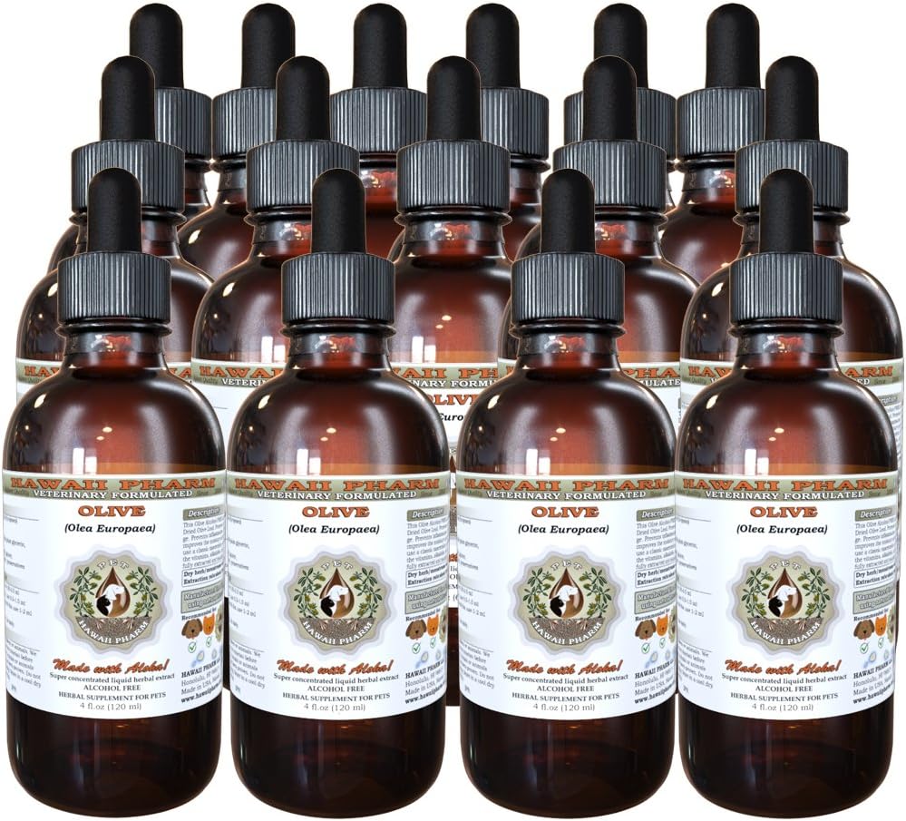 HawaiiPharm Olive (Olea europaea) Biologische gedroogde bladeren Veterinaire Natuurlijke Alcoholvrije Liquid Extract, Pet Herbal Supplement 15x4 oz