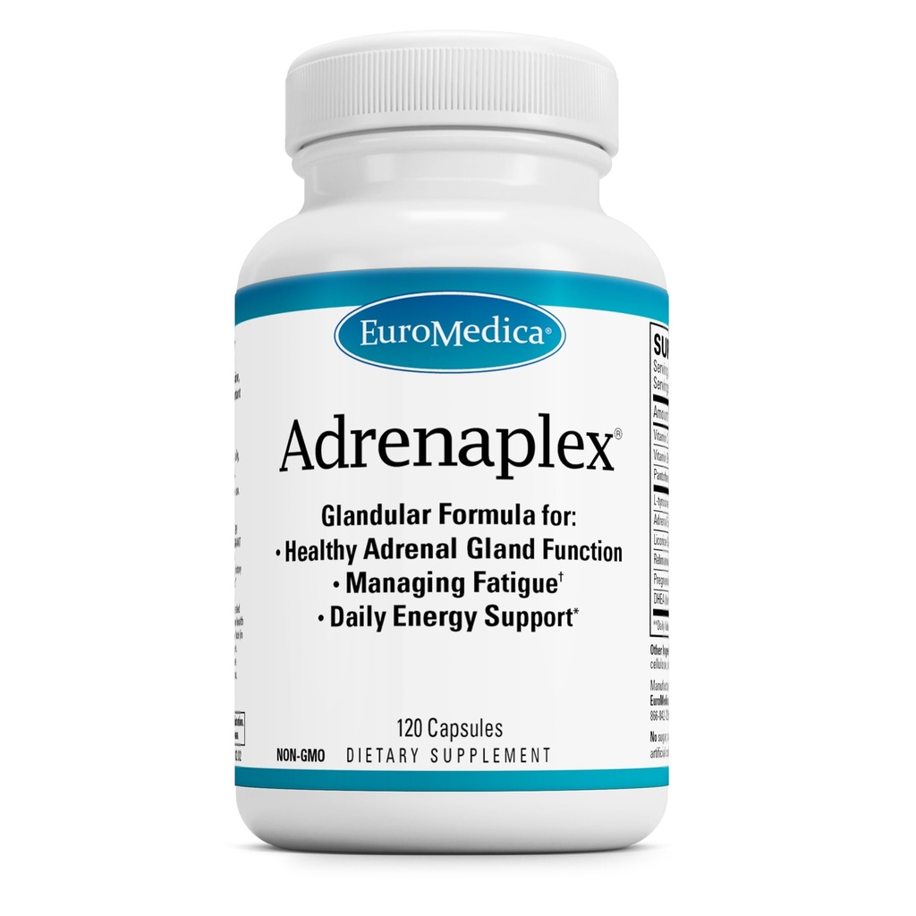 EuroMedica Adrénaplex - Supplément Fonction Gland Adrénal - Supplément Soutien Glandulaire avec Vitamines C & B6 - Soutient Fonction Adrénale Santé - Tenir hors de portée des enfants - 120 Capsules