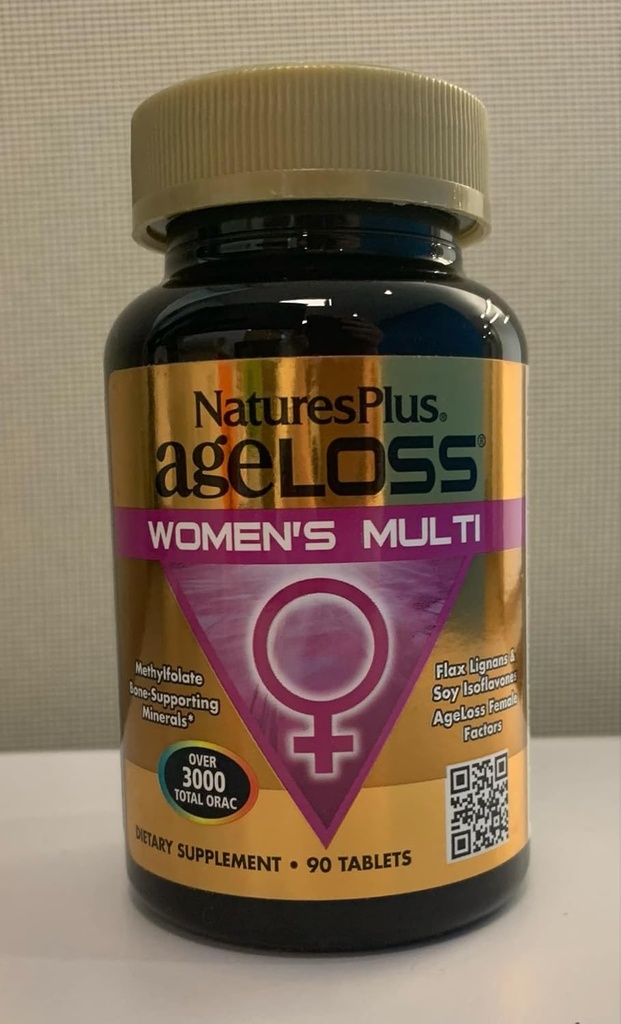 Natures Plus AgePerdu Femmes Multi - 90 Comprimés - Multivitamine anti-âge et supplément minéral, menstruel et ménopausique, antioxydant - sans gluten - 30 portions