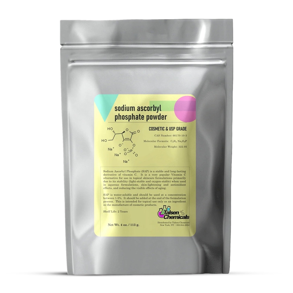 Poudre SAP de phosphate d'ascorbyle de sodium – dérivé de vitamine C stable, antioxydant pour le bricolage (4 once / 113g)