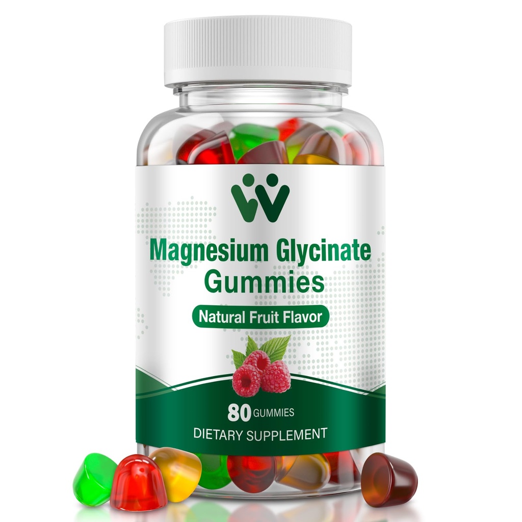 Magnésium Glycinat Gommies 400 Mg, Magnésium Gommies sans sucre pour les enfants et les adultes avec L-Thréonate, Calcium et Vitamines B6+D3, 80 Comte Magnésium Glycinat Gommy Fruits mélangés