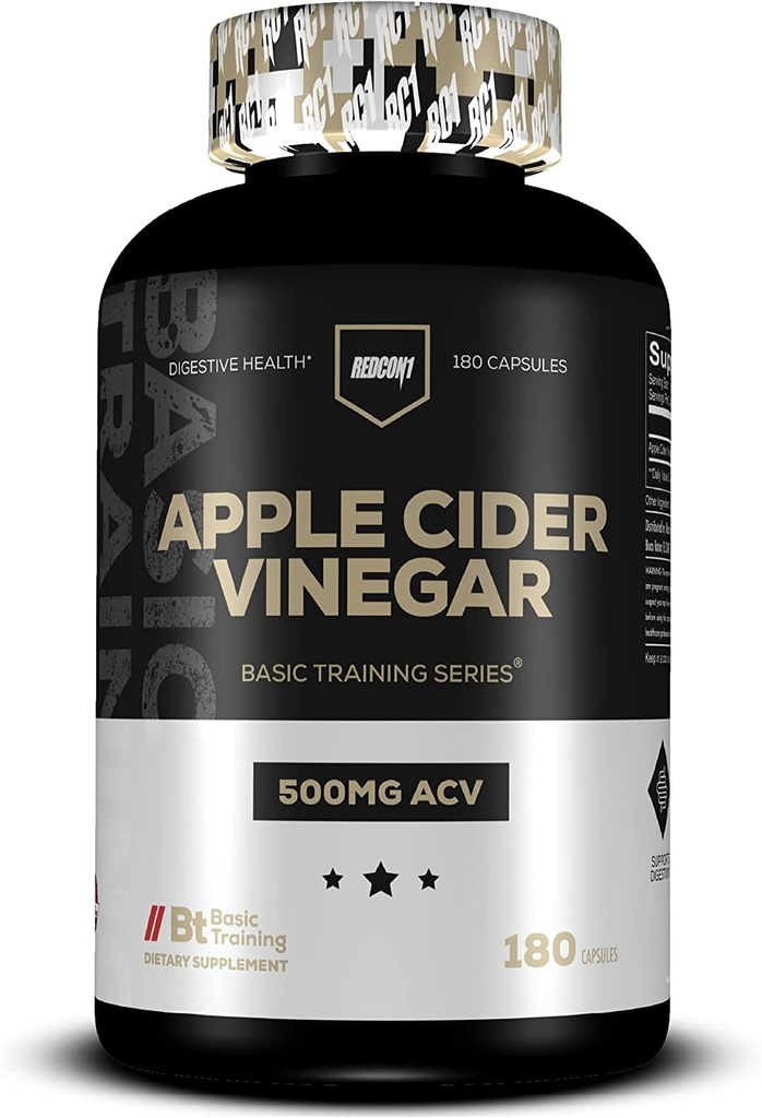 REDCON1 Apple Cider Vinegar Capsules - for Gut Health & Healthy Metabolisme - Daily Antioxidant Supplement to Promote Health Gut - for Men and Women, Basic Training Series (180 Capsules)