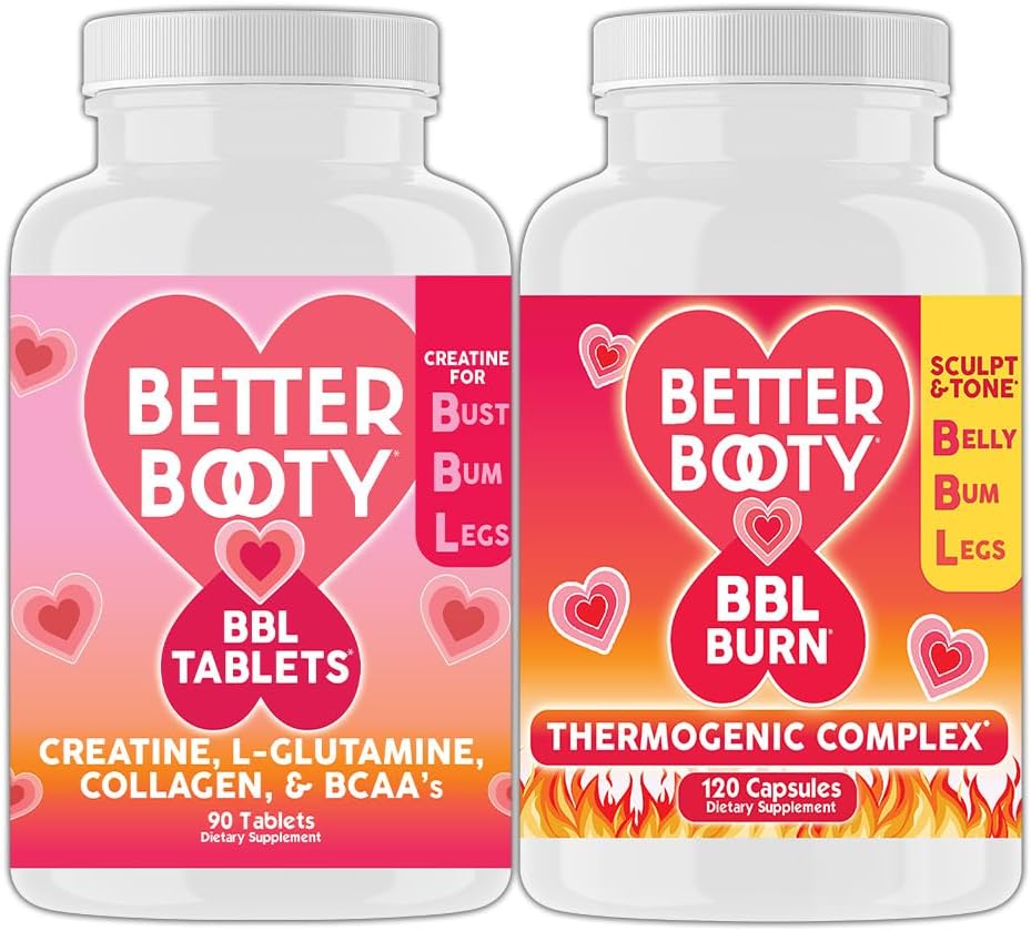 Boze supplementen Better Booty Dames Create BBL Combo: BBL Tablets (90ct) w. Creatine, Glutamine, BCAA's, Collageen + BBL Burn Thermogenic Capsules (120ct)