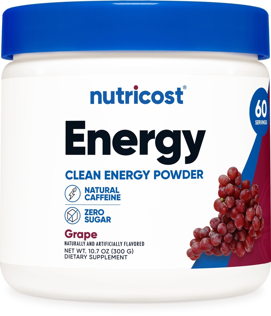 Poudre Nutricost Energy Drink (Grape) (60 portions) - Supplément de préparation avec des arômes naturels - Non-OGM, sans gluten