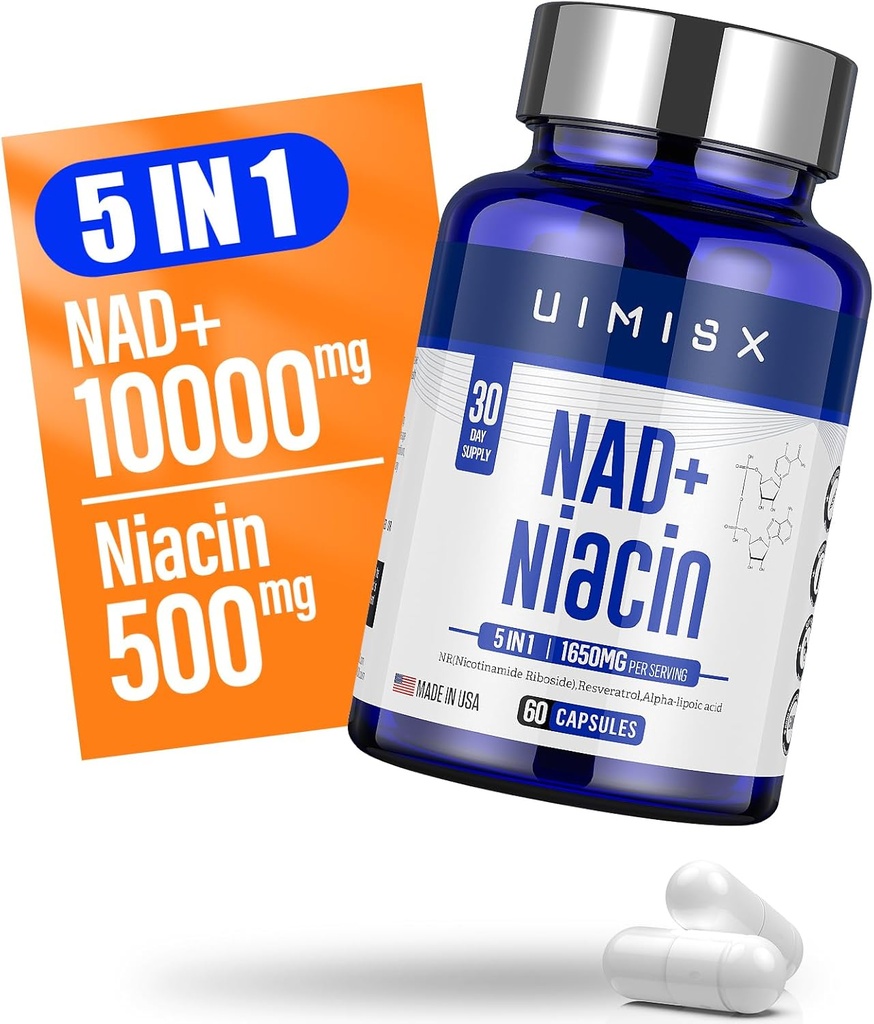 NAD+ Supplement 1000mg & Niacin(Vitamine B3) 500mg, Nad Plus Boosting Supplement for Woman and Man, Nicotinamide Riboside (NR) Ondersteunt Anti-Aging, Energy, Brain, Muscle, Non-GMO, Glutenvrije,74