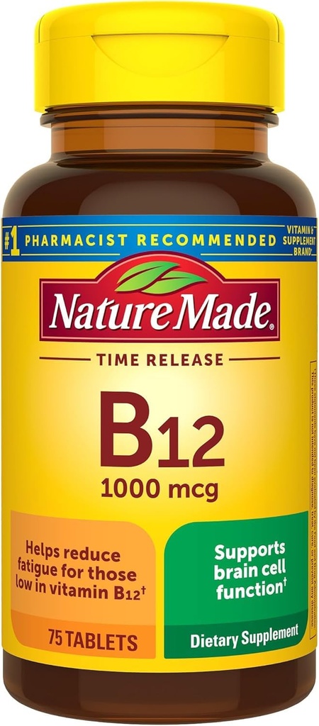 Nature Made Vitamin B12 1000 mcg, Dieetsupplement voor energie Metabolisme Ondersteuning, 75 Time Release Tablets, 75 Day Supply