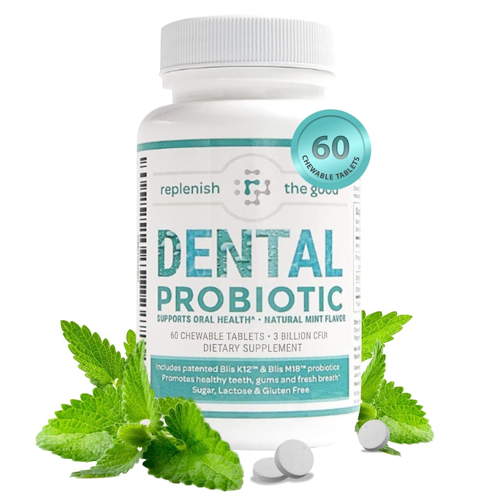 Probiotique dentaire oral, 60 comprimés à croquer - Suppléments w/BLIS K12 & M18 - Mauvais traitement respiratoire pour les adultes - Booste la santé buccodentaire - Combattre l'halitose, le décrochage de dents, la gorge striée (arôme de menthe)