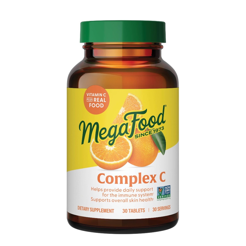 MegaFood Complex C - Vegan Immune Support Supplement met vitamine C 250 mg, Gemaakt met Real Food Inclusief Oranje, Cranberry & Bruine Rijst, Glutenvrij, Kosjer - 30 tabletten, 30 porties
