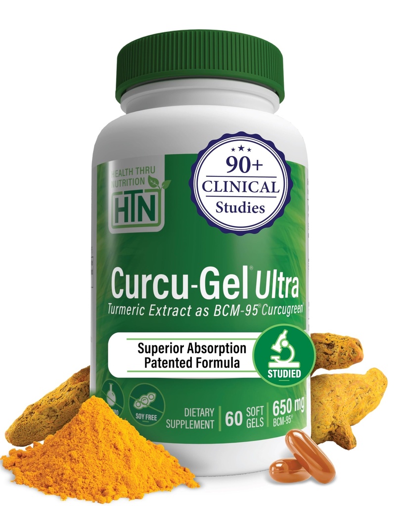 Santé Thru Nutrition Curcu-Gel 650mg BCM-95® Curcugreen Curcumin curcuma fortement absorption Réponse à l'inflammation saine Réplique cliniquement étudiée 3ème partie testée Exclusion non-OGM (paquet de 60)
