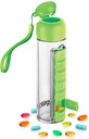 Organisateur Synergy de bouteille d'eau et de pilule - Conteneur de voyage pour eau, jus, vitamines - Pillbox portable de 7 jours - pour l'extérieur, gymnastique, voyage - Easy Carry Strap - BPA sans plastique - 400ml (vert)