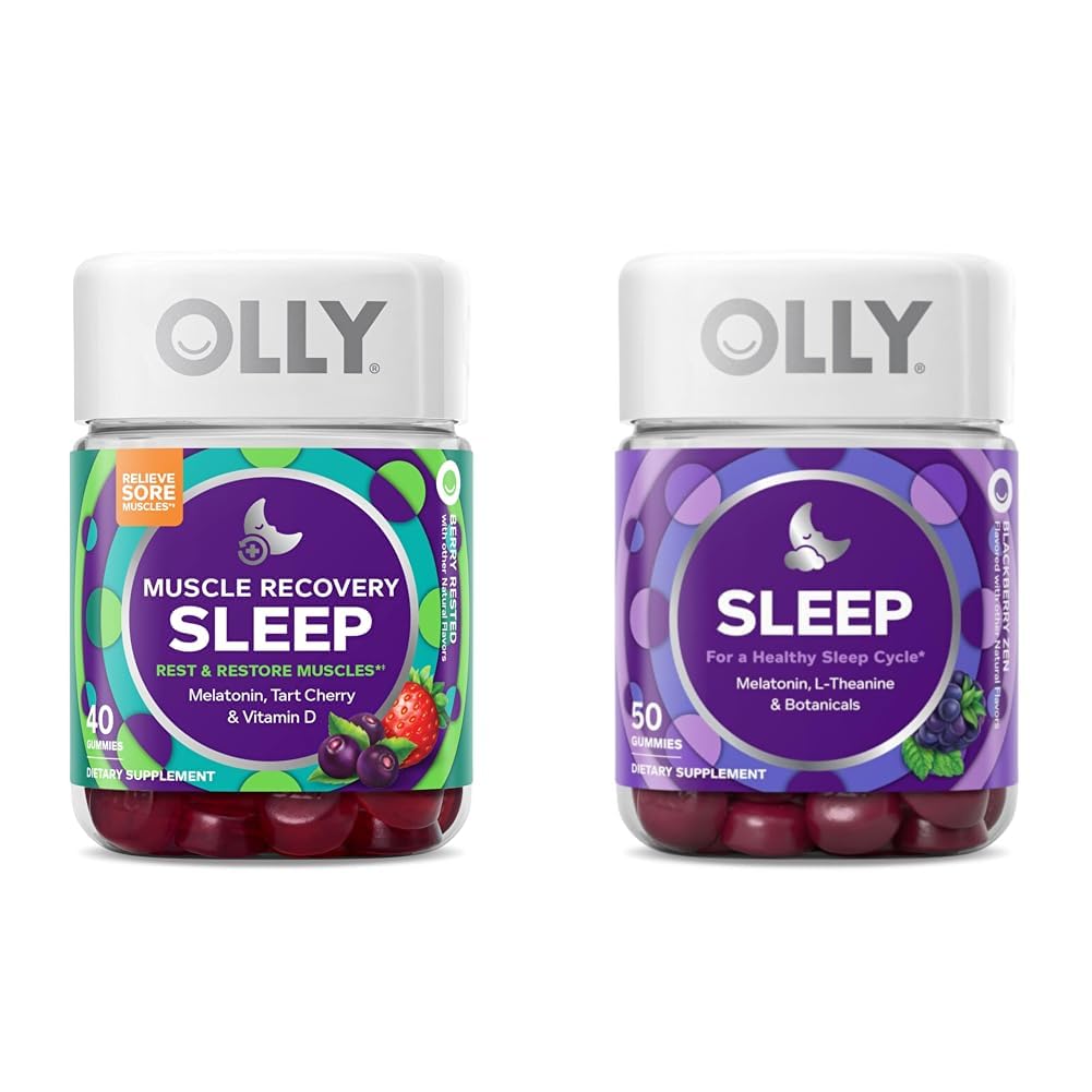 OLLY Muscle Recovery Slaap Gummies met Melatonine, Tart Cherry, Vitamine D, 40 Count Slaap Gummy met Melatonine, L-Theanine, Kamille, 50 Tellen