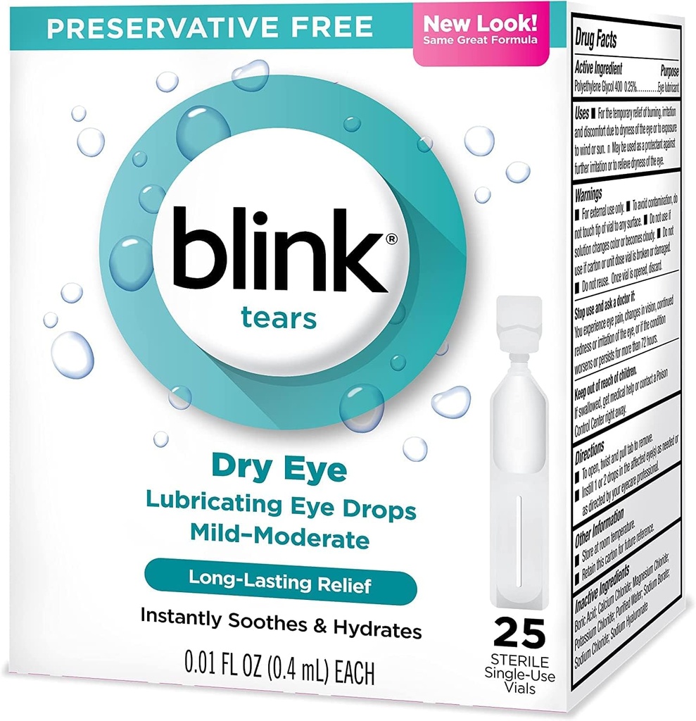 Blink Tears Lubricating Eye Drops Mild-Moderate Dry Eye .01 Fl Oz 25 Count