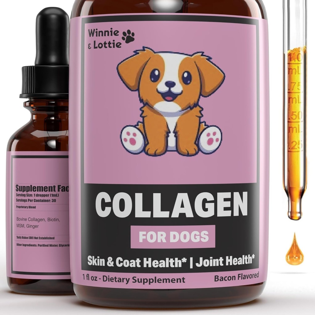 Collageen voor honden - Liquid Collageen voor honden - Skin and Coat Supplement voor honden - Honden Liquid Collageen - Honden Collageen Drops - Collageen Dog - Collageen Dog - 1 fl oz - Bacon Flavor