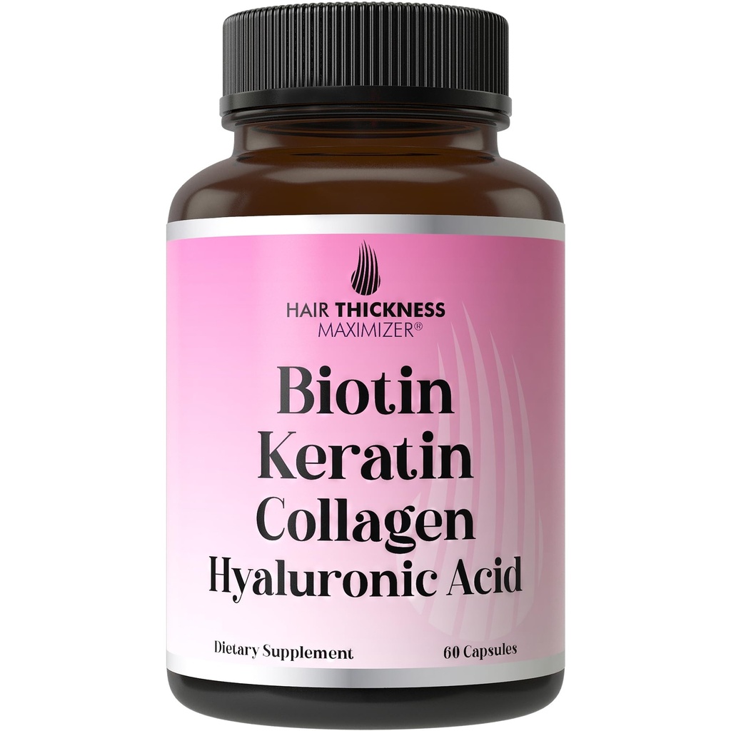 Biotine + Keratine + Marine Collageen + Hyaluronzuur, 4-in-1 Haargroeivitaminen met 10000mcg Biotine Capsules, Verdikking Complex voor vrouwen en mannen met haarverdunning