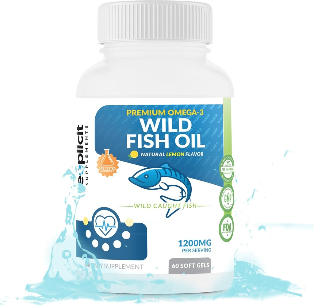 Wild Fish Oil Omega 3 - EPA/DHA - Burpless, Citroen Flavored Non-GMO, Gluten & sojavrij 
