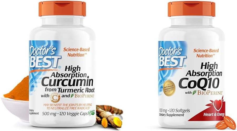 BEST DRB-00107 Hoge Absorptie Curcumine van Kurkumawortel met C3 Complex & BioPerine 500mg & Hoge Absorptie CoQ10 met BioPerine, Glutenvrij, Natuurlijk Gefermenteerd, Hart Gezondheid