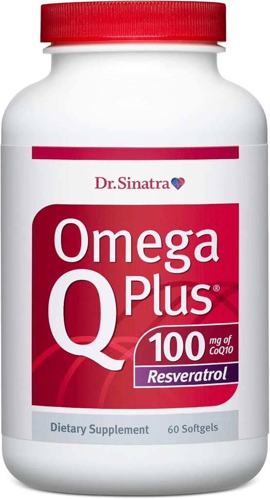 Dr. Sinatra Omega Q Plus 100 Resveratrol Omega-3 Supplement ondersteunt de gezondheid van het hart en biedt antioxidant vermogen met 100mg CoQ10 en Resveratrol (60 softgels)