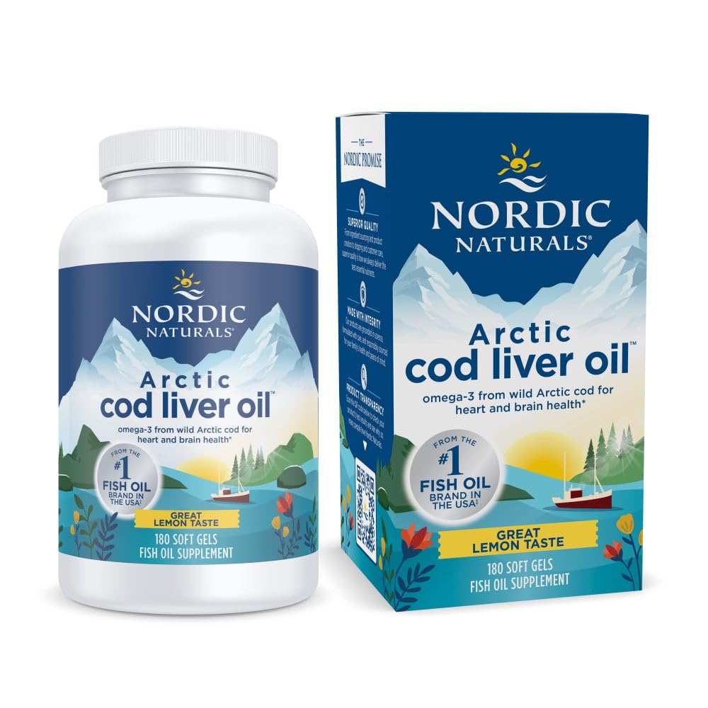 Nordic Naturals Arctic Cod Liver Oil, Lemon - 180 gels mous - 750 mg Total Oméga-3 avec EPA et DHA - Santé du coeur et du cerveau, immunité en santé, bien-être général - Non-OGM - 60 portions