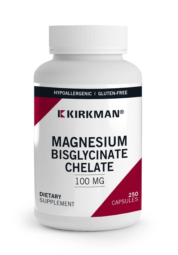 Kirkman - Chélalate de bisglycinate de magnésium - 250 gélules - Relaxe Nerves & Muscles- Prompts Sommeil reposant - Hypoallergénique