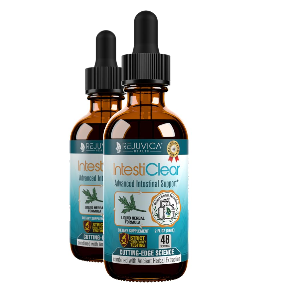 Rejuvica Health IntestiClear - Soutien avancé de nettoyage intestinal pour les humains - Formule de liquide tout-herbal pour l'absorption rapide - Bonus Liver Support - Wormwood, Black Walnut, Ginger et plus