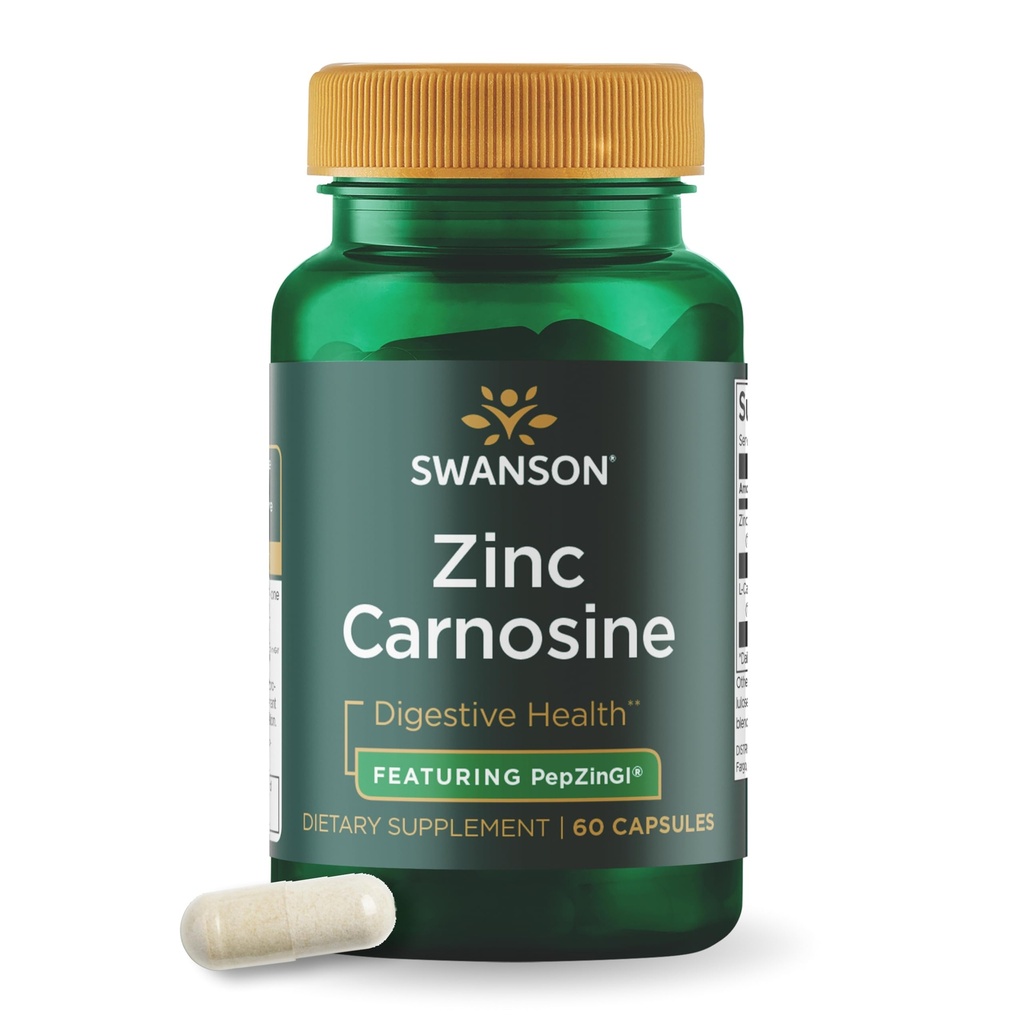 Swanson Ultra Zink Carnosine (PepZinGI) - 60 capsules - Natural Supplement for Gastric Health, Digestive Support, and Mtomach Microbial Balance
