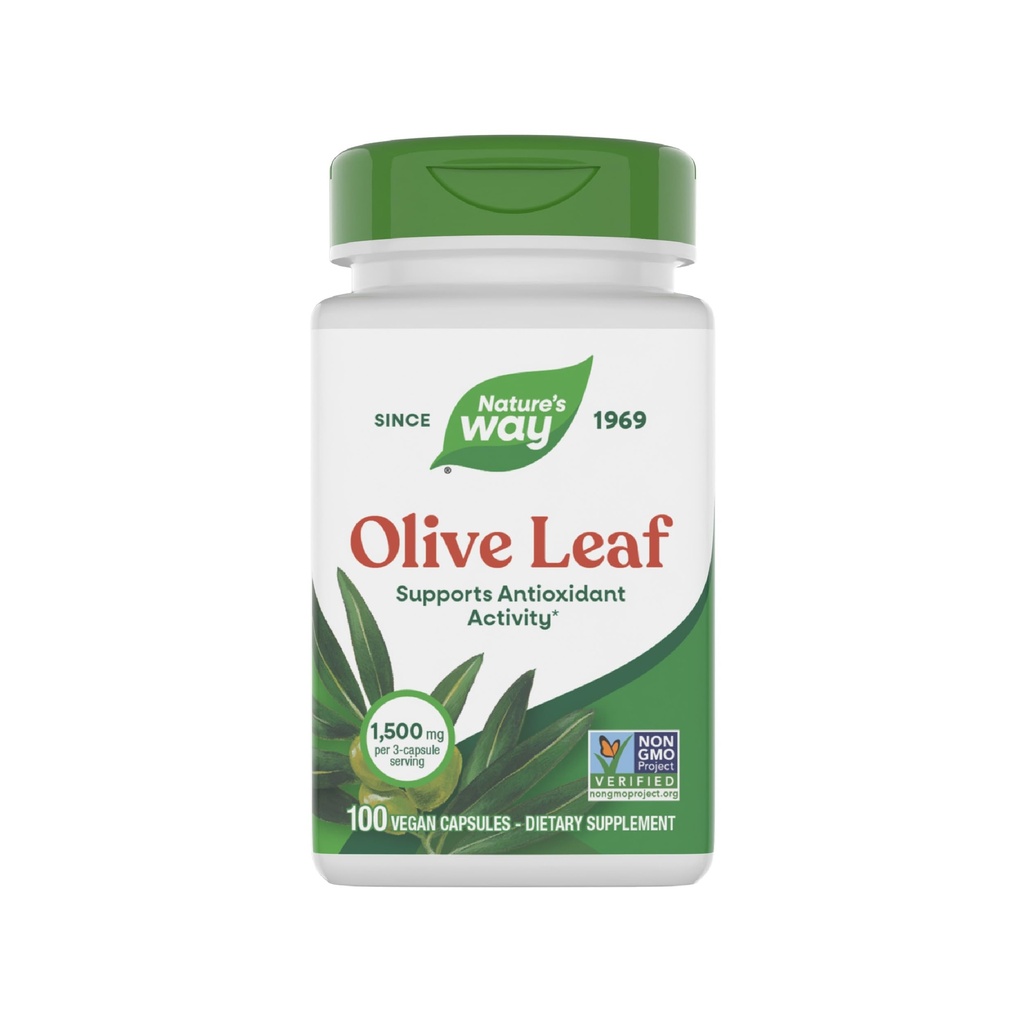 Nature's Way Olive Leaf - 1 500 mg par portion de 3 capsules - soutient l'activité antioxydante* - Capsules de plantes olives - Projet non-OGM vérifié - Sans gluten - 100 Capsules de végétalien