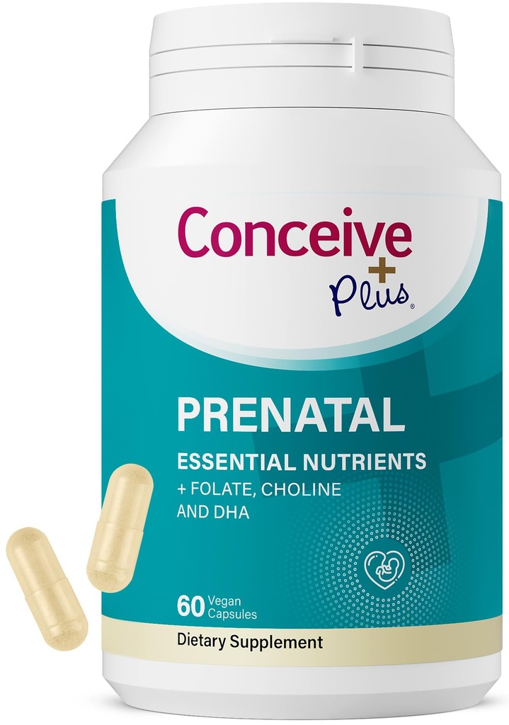 Conceive Plus prenatale vitamines voor vrouwen supplement - Multivitamine met foliumzuur voor zwangerschap Vegan, choline, ijzer - prenatal vitamines DHA, niet GGO - zwangerschap vitamine voor hersenen & oog 60 capsules