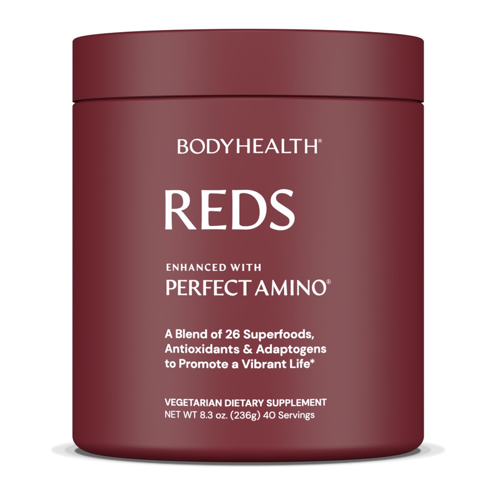 BodyHealth Reds Enhanced with PerfectAmino - Daily Superfood Smoothie Powder with Antioxidants, Adaptogens, Phytonutrients, Fruit, Prebiotics, Probiotics, Fiber, and Protein - 40 Servers