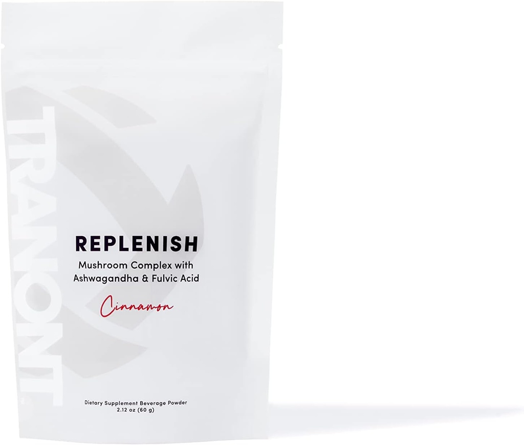 Tranont Replenish Mushroom Complex with Ashwagandha & Fulvic Acid, Cinnamon Flavor - Dietary Supplement Beverage Powder - 2.12 oz (60 g)