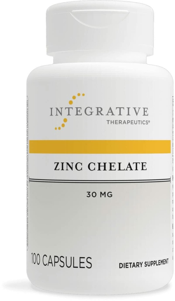 Thérapeutiques intégratives Chelate de zinc - Soutien antioxydant et fonction immunitaire saine* - Supplément minéral pour hommes et femmes - Sans lait et sans gluten - 100 capsules (100 portions)