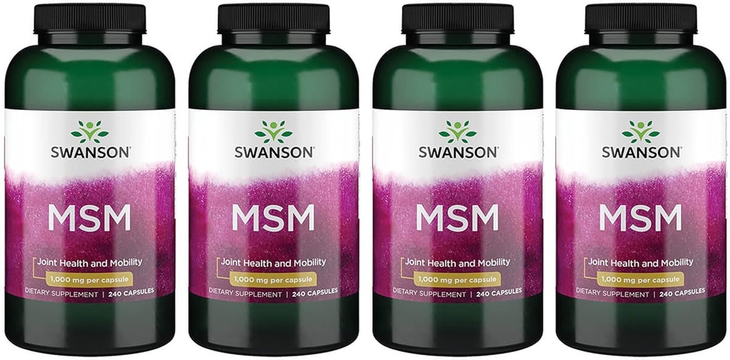 Swanson MSM - Essential Minerals Promoting Mobility & Joint Health Support - Helpt bij het behoud van Connective Tissue Health Include Cartilage, Collageen, & Hair - (240 Capsules, 1000mg Each) 4 Pack