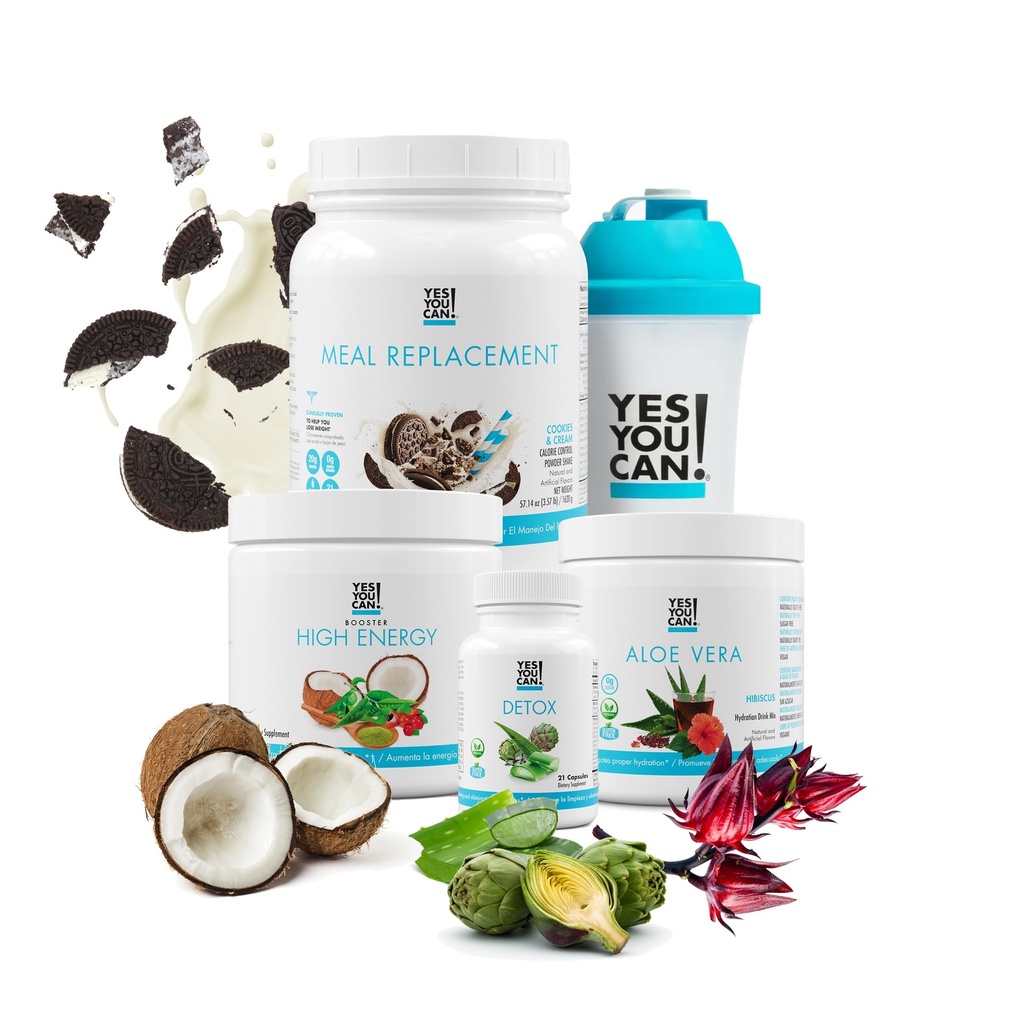 Oui, vous pouvez! Detox Plus Kit (Cookies et crème de remplacement de la viande, Aloe Vera Hibiscus) - Poudre complète de remplacement de repas, booster à haute énergie, supplément de désintoxication Aloe Vera, transformation de la santé