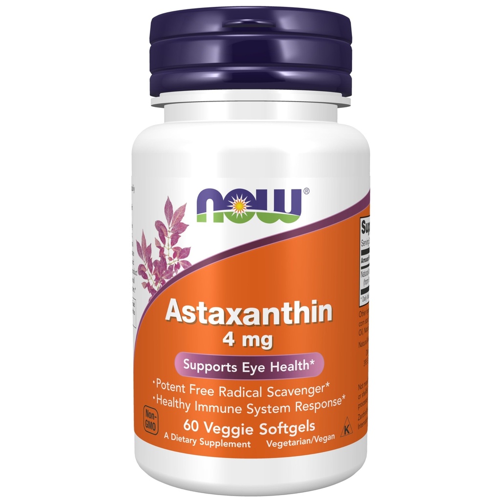 MAINTENANT Aliments suppléments, Astaxanthin 4 mg, présente Zanthin®, soutient la santé des yeux*, 60 softgels veg