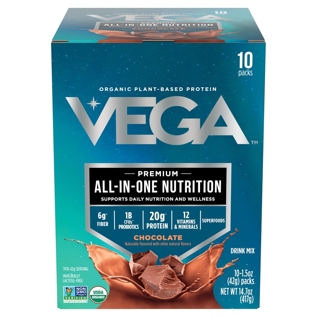 Vega Organic All-in-One Vegan Protein Powder, Chocolate - Superfood Ingrediënten, Vitaminen voor Immunity Support, Keto Friendly, Pea Protein for Women & Men, 14,7 oz (Verpakking mei Vary)