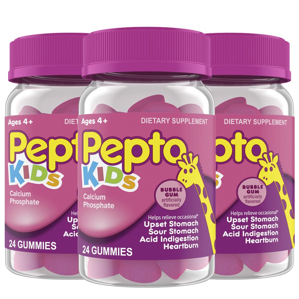 Pepto Kids Gummies, helpt bij het opluchten af en toe van maagklachten, maagzuur-indigestie, maagzuur en maagzuur, 72 totaal (3 verpakkingen van 24)