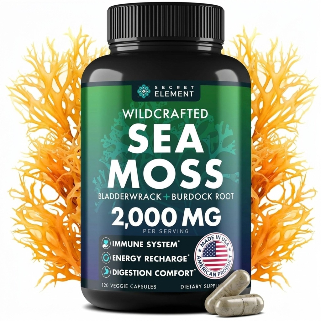 Sea Moss Capsules - Irish Sea Moss Advanced with Burdock Root, Bladderwrack & Muira Puama for Immunity, Gut, & Energy - Superfood Sea Moss Supplements w/Raw Sea Moss Powder - 120 Irish Seamoss Pils