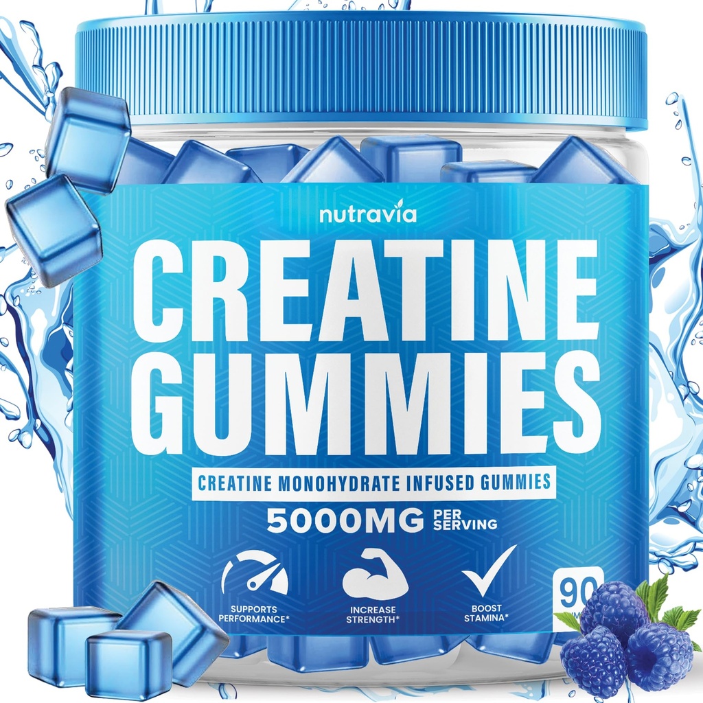 Creatine Gummies Infunded with 5g Creatine Monohydraat for Men and Women, Strength, Endurance, Muscle Instantized Creatine, Micronized Clean HCL Balanced Creatina Monohidratada en Polvo (90 Gummies)