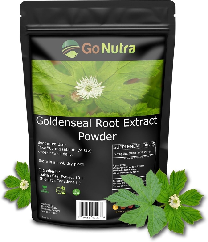 Go Nutra Goldenseal Root Extract Pure Goldenseal Powder Potent 10:1 Goldenseal Extract 4oz. Kruidensupplement Goudzegelwortel