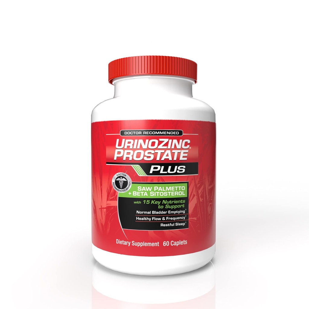 Urinozink Prostate Plus, Saw Palmetto & Beta Sitosterol Supplement voor mannen, Verminder frequent urineren (1 maand aanbod, 60 tellen)