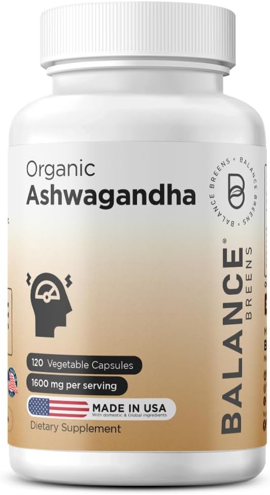 Certified Organic Ashwagandha 1600mg, 120 Veg Capsules - Ondersteunt Slaap & Balanced Energy Levels (120 Count (Pack of 1))